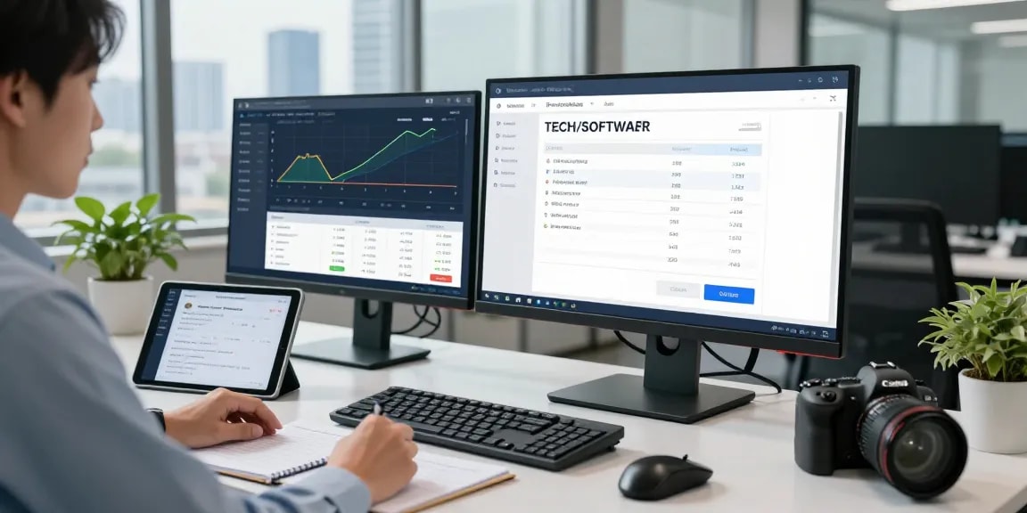 Detect fraud invoice with AI technology in a modern office setting, showcasing professional analytics tools and real-time dashboards.