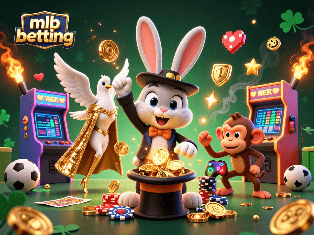 Experience mlb betting excitement with a cartoon magician, dove, and monkey in a dynamic scene.