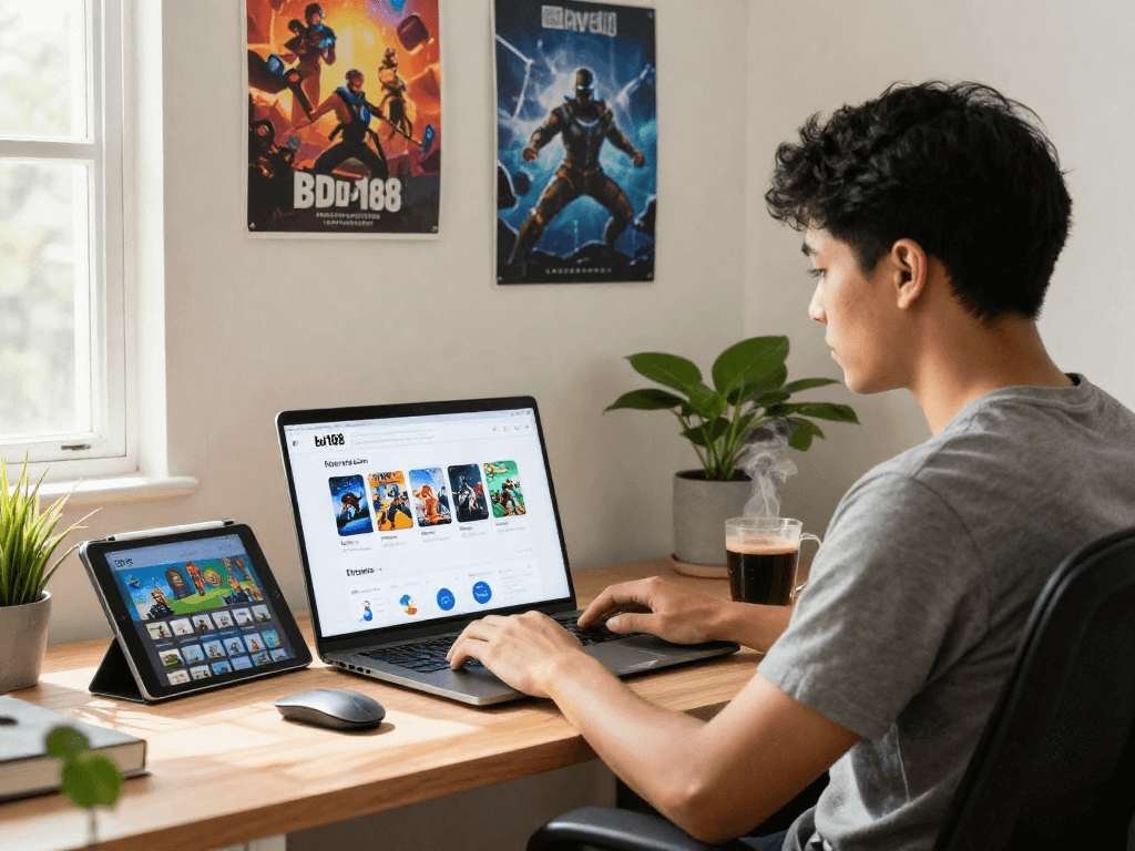 bd188 platform na nag-aalok ng mga mobile games at productivity apps sa modernong home office.
