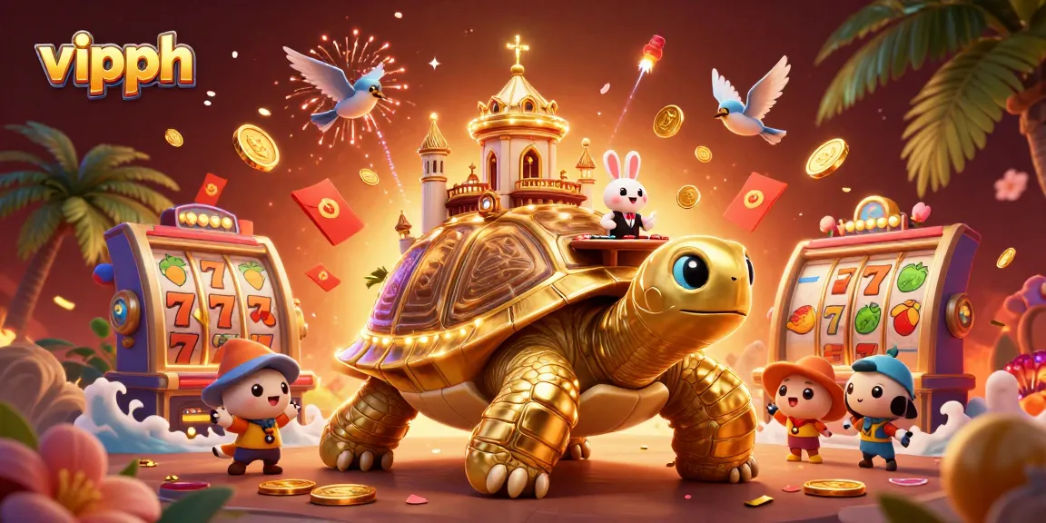 Engage with vipph's vibrant online casino scene, showcasing intricate slots, a dealer, and golden rewards.