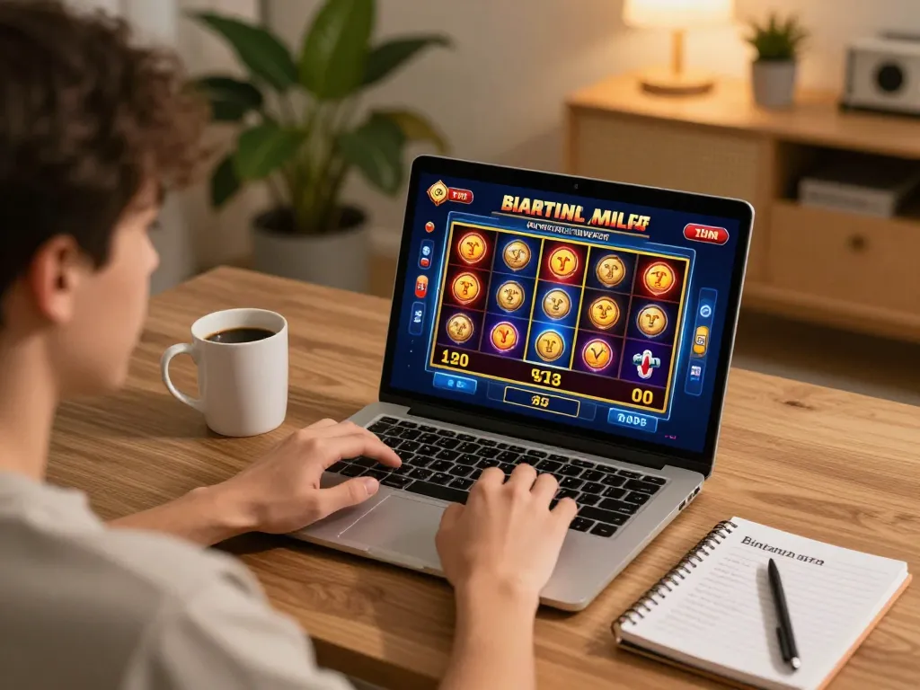 Pengguna Bintangmpo menikmati permainan slot online di lingkungan rumah yang nyaman, terlibat dengan catatan strategi untuk bermain secara bertanggung jawab.