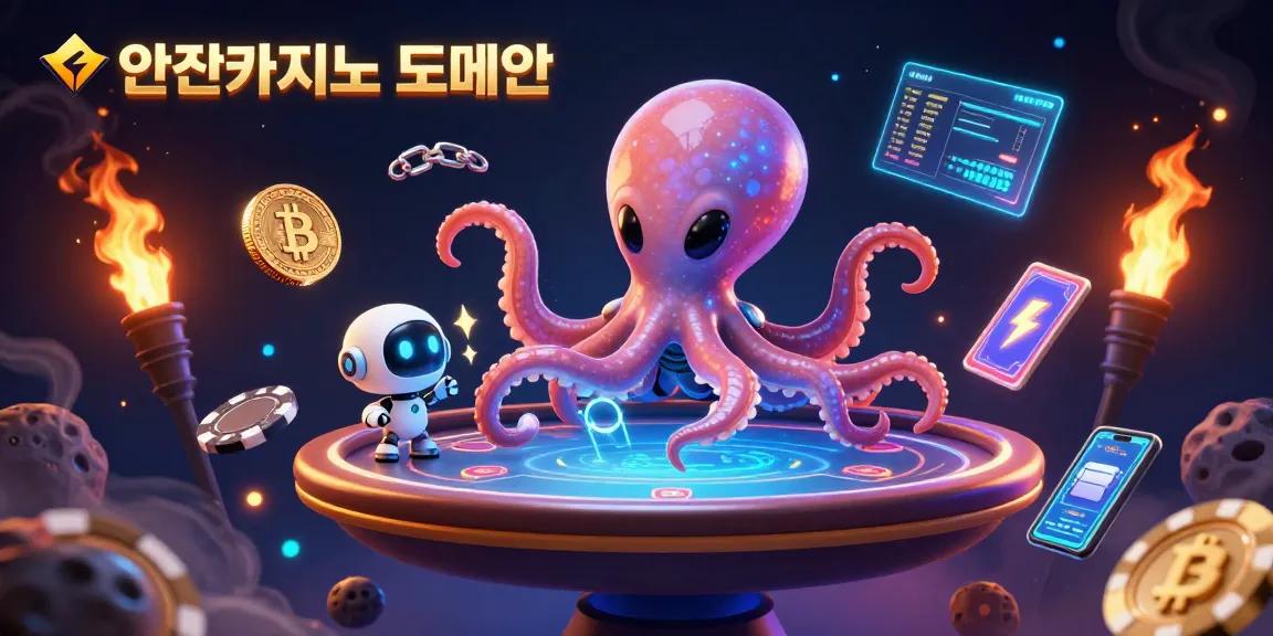 안전카지노 도메인에서 외계 문어가 포커 테이블을 운영하는 생생한 3D 일러스트