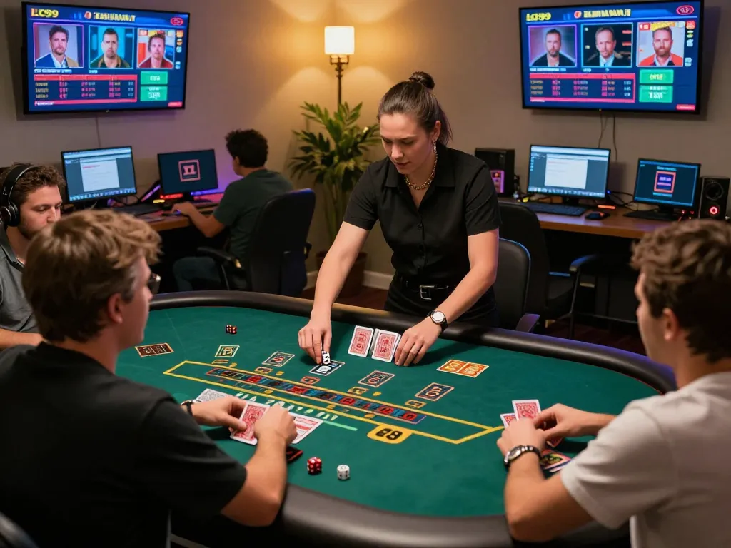 Players engaging at LC99 online blackjack table, excitement of live gaming experience.
