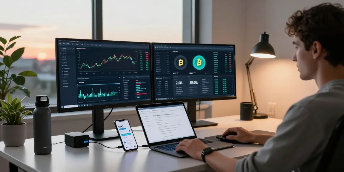 cloud mining without hardware in a professional crypto trading environment featuring digital wallets, price charts, and trading setups