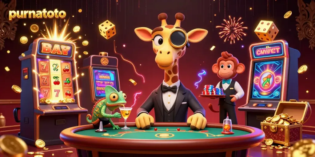 Pemain menggunakan PURNATOTO untuk meraih jackpot dengan simbol keberuntungan dan kemewahan.