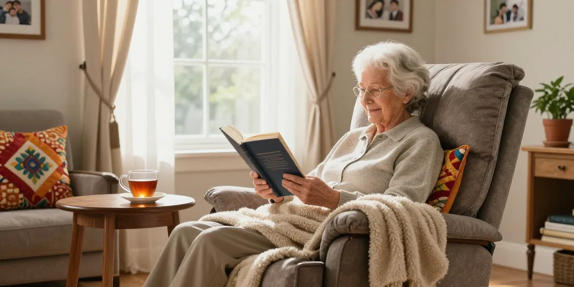 Comfortable 老人椅 in a cozy living room with an elderly person reading