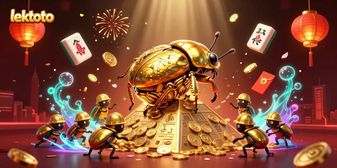 Experience the thrill of lektoto as golden beetles navigate a rich casino scene filled with vibrant elements.