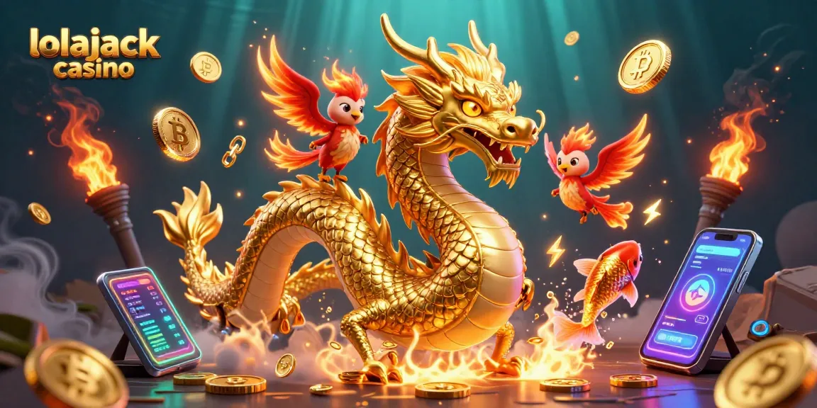 Engage with thrilling gameplay at lolajack casino featuring a golden dragon, fortune koi fish, and dynamic crypto elements.