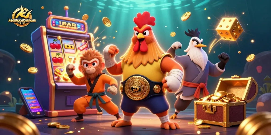 Engage with the vibrant keonhacai55chuan world featuring a dynamic casino scene with exciting characters and game elements.