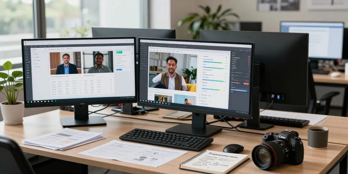 Data analyst using an ai image checker tool to analyze images in a modern tech workspace.
