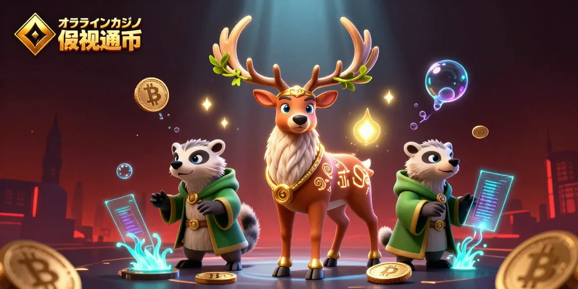 オンラインカジノ 仮想通貨で、ビットコインのプレイを楽しむキャラクターたちのファンタジーシーン