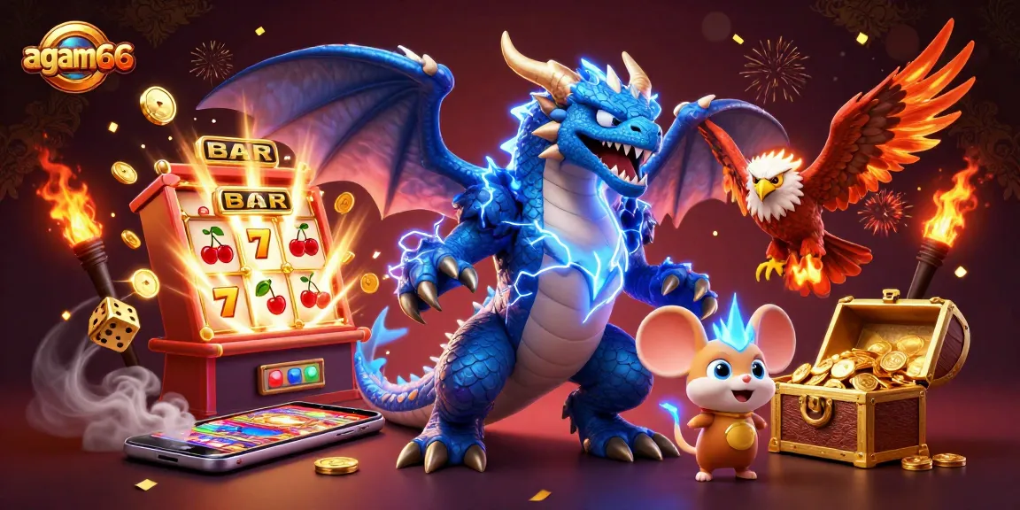 Spin jackpots at AGAM66 with vibrant 3D elements showcasing thrilling casino action.