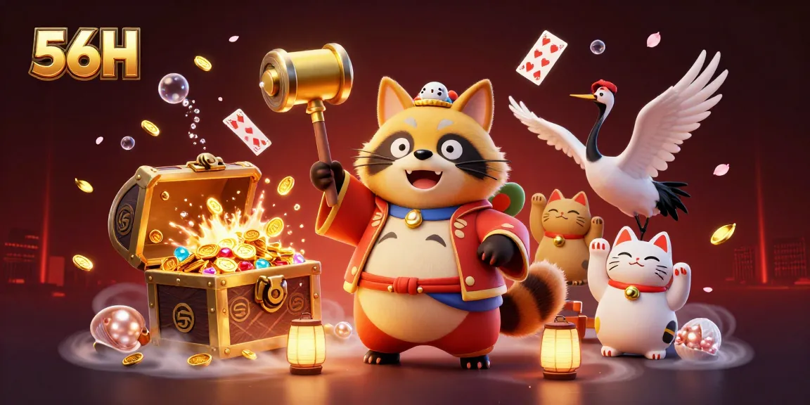 Explore 56H's underwater casino action with a tanuki and friends surrounded by treasures!