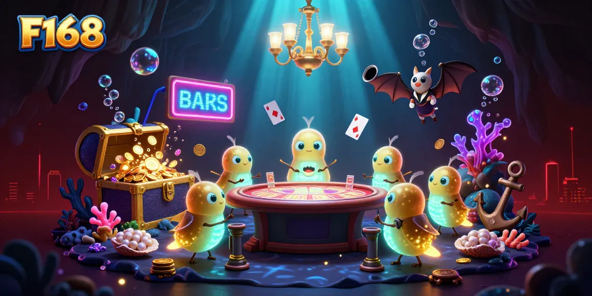 Experience the vibrant F168 casino scene with glowworms illuminating the underwater treasures and engaging gameplay.