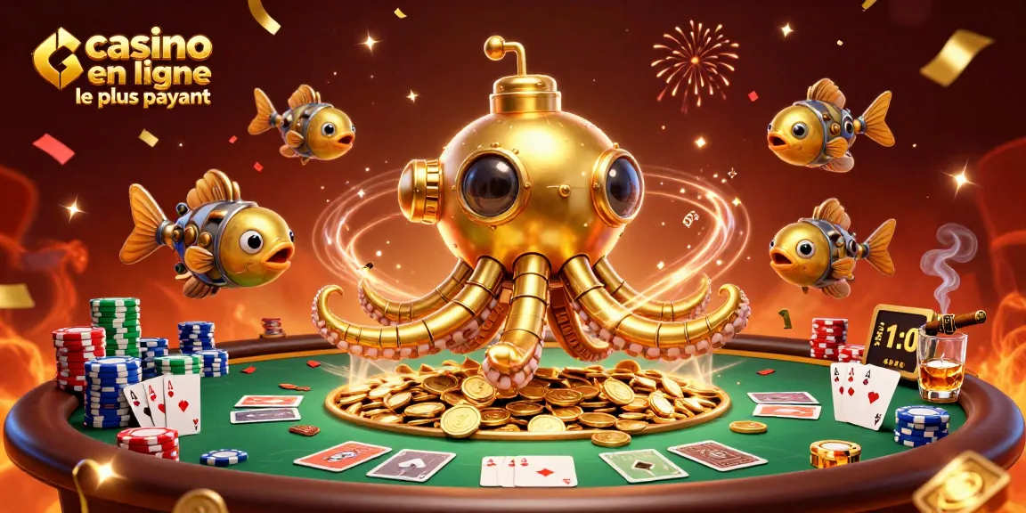 Jouer au casino en ligne le plus payant, découvrez les jackpots et les gains avec un kraken doré en arrière-plan.