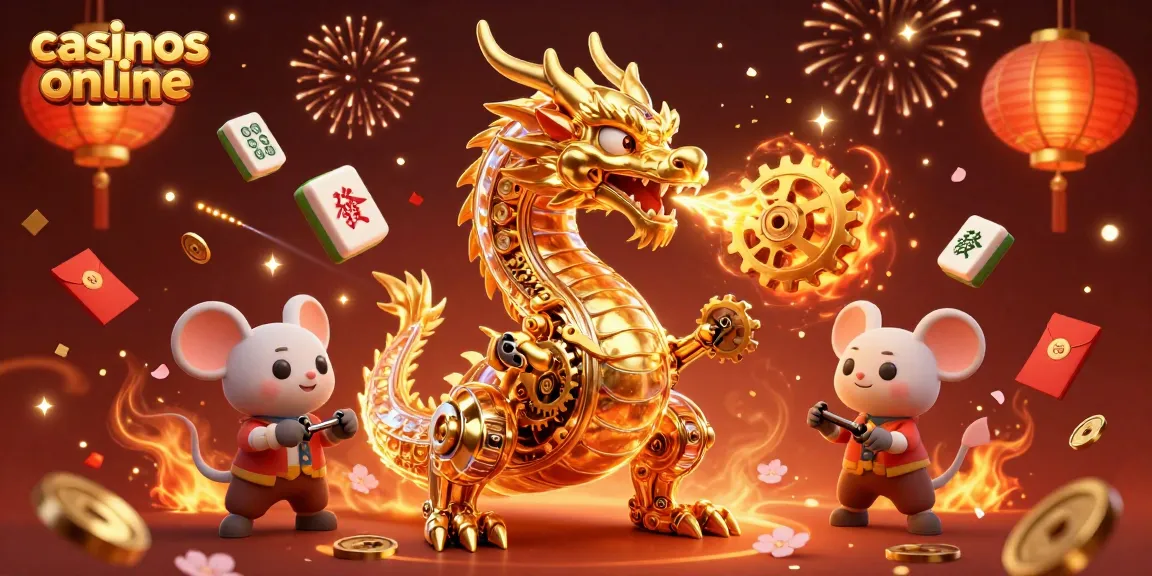 Disfruta de la emoción de los casinos online con el dragón dorado y luces festivas