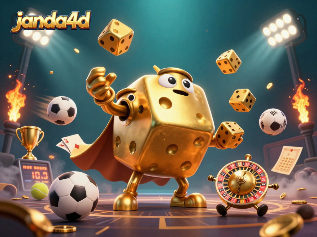Engage with thrilling strategies at janda4d, showcasing golden dice and dynamic sports elements.