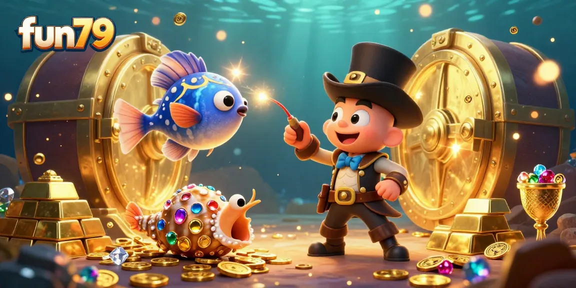 Experience the thrill of fun79 as the anglerfish lures golden coins in an underwater treasure scene.