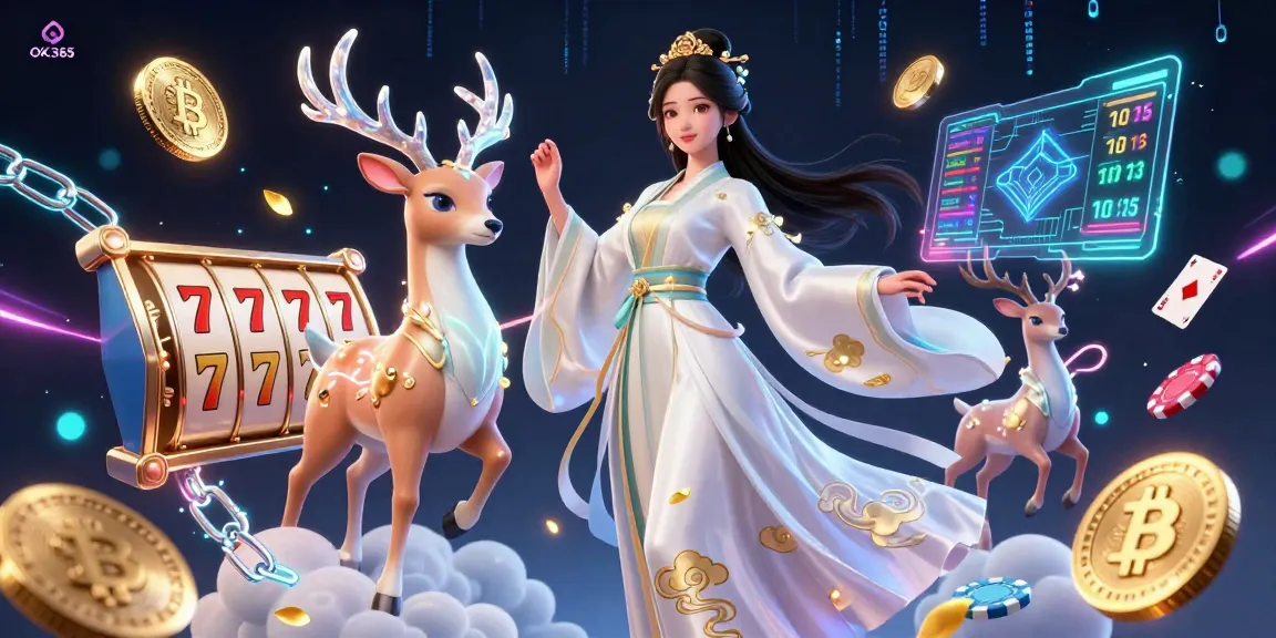 Engage with OK365's diverse slots and games in a vibrant 3D casino illustration packed with excitement.