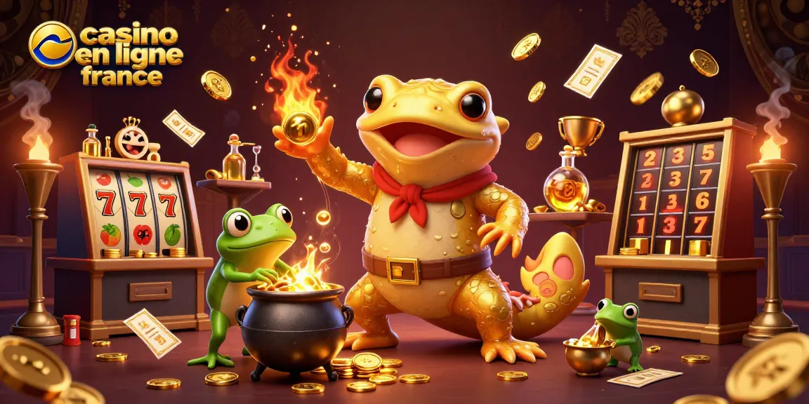 Découvrez une illustration 3D captivante de casino en ligne France avec un alchimiste et des éléments de jeu immersifs.