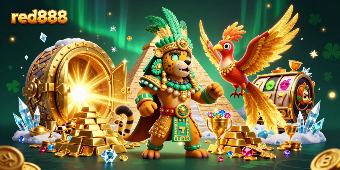 Experience the thrilling action of red888 with slots and treasures in an immersive casino scene.