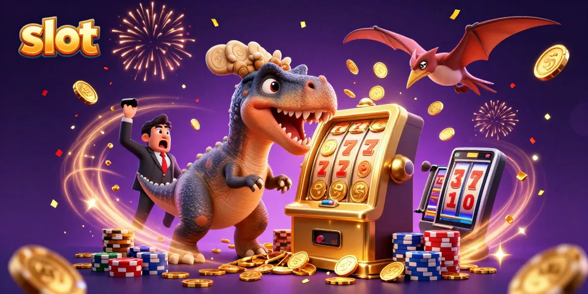 Permainan slot penuh keseruan dengan karakter 3D dan banyak koin emas terbang.