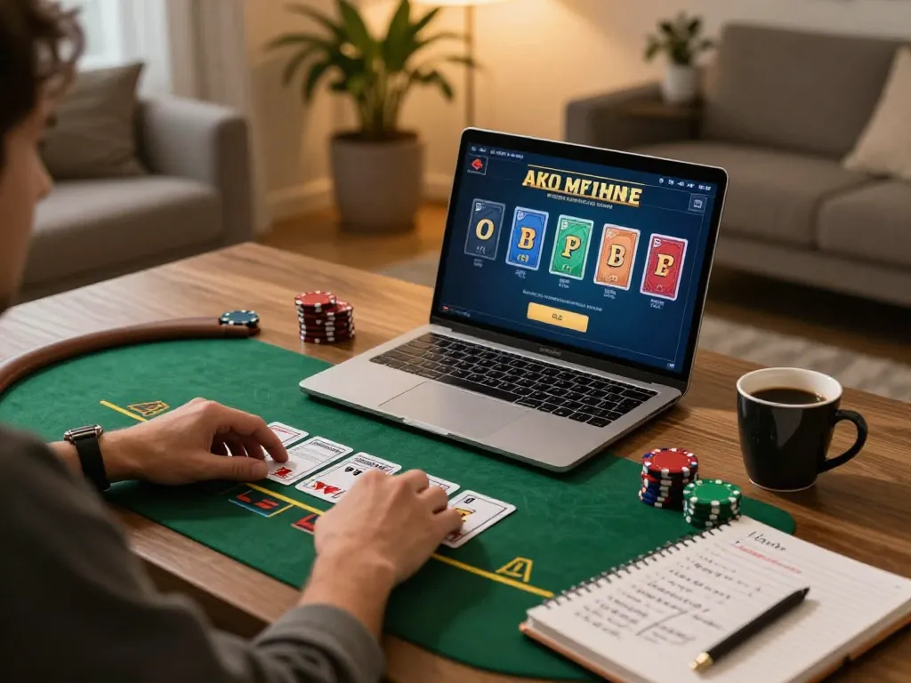 Player engaging with live dealer blackjack on 3win com laptop, showcasing a strategic home gambling setup