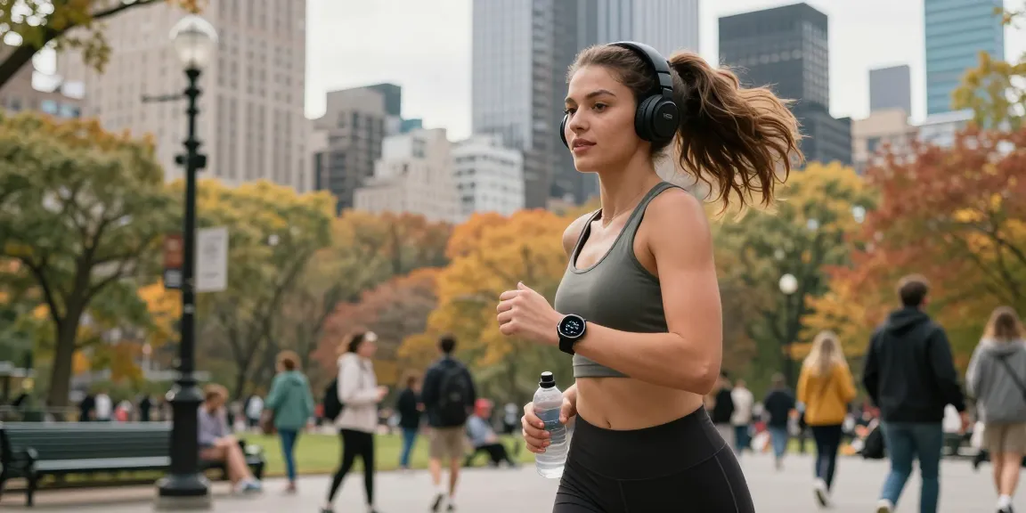Aktivitas berlari di taman kota dengan Fitbit Luxe di pergelangan tangan, menampilkan gaya hidup aktif dan teknologi terbaru dari https://www.polarfitbitshop.com/fitbit-luxe/.