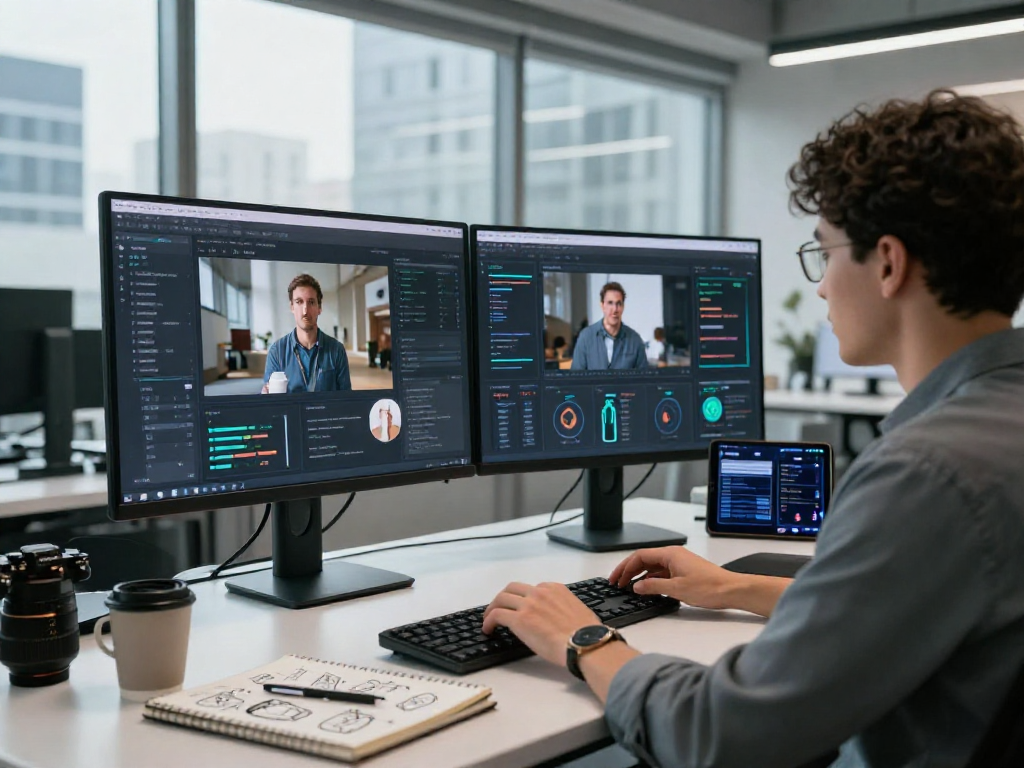 AI image detector in a modern workspace analyzing digital content for safety