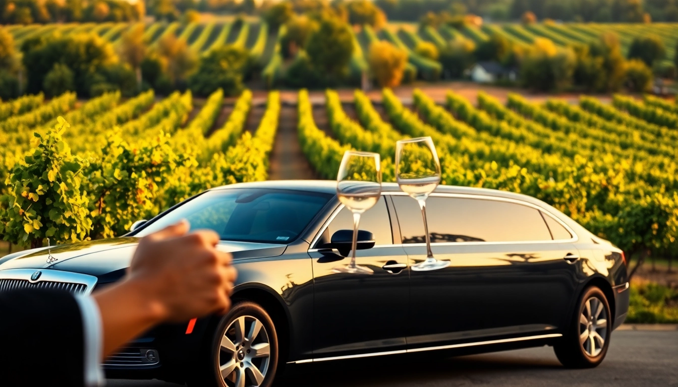 Experience the luxury of a winery limo service with elegant vehicles in a beautiful vineyard backdrop.
