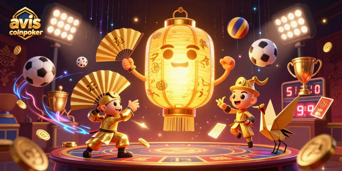 Avis coinpoker et illustrations animées d'un casino vivant avec des éléments de jeu et des personnages colorés
