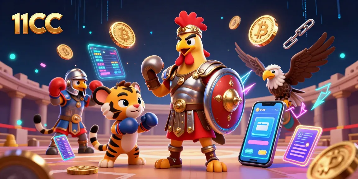 Engage with thrilling games at 11CC, shown in vibrant casino-themed 3D art with action and excitement.