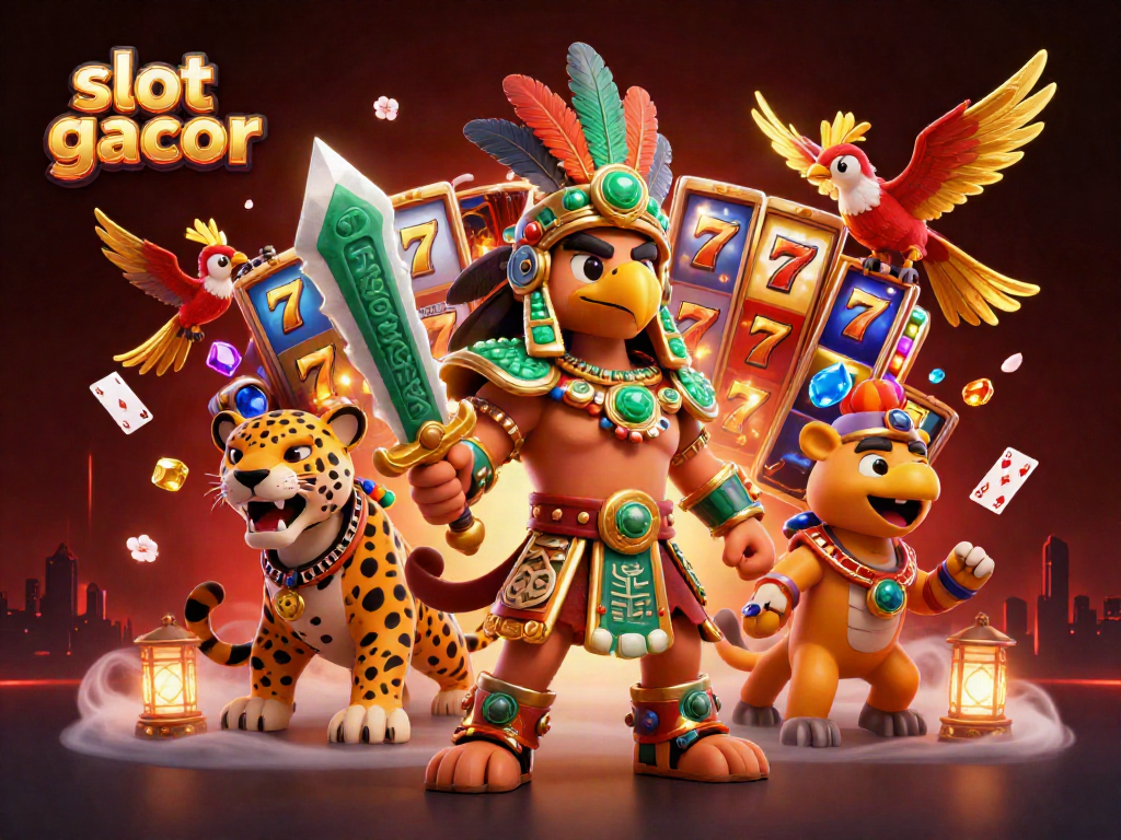 Engage with thrilling slot gacor experiences featuring rich illustrations of warriors and jackpot elements.