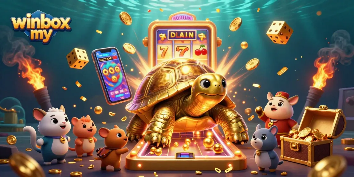 Experience the excitement of winbox my with a colossal casino-themed illustration featuring games and prizes.