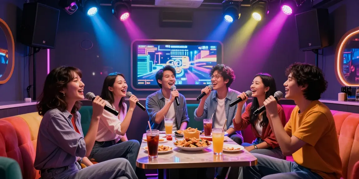 도파민 가라오케에서 친구들과 함께 노래를 부르는 즐거운 모습