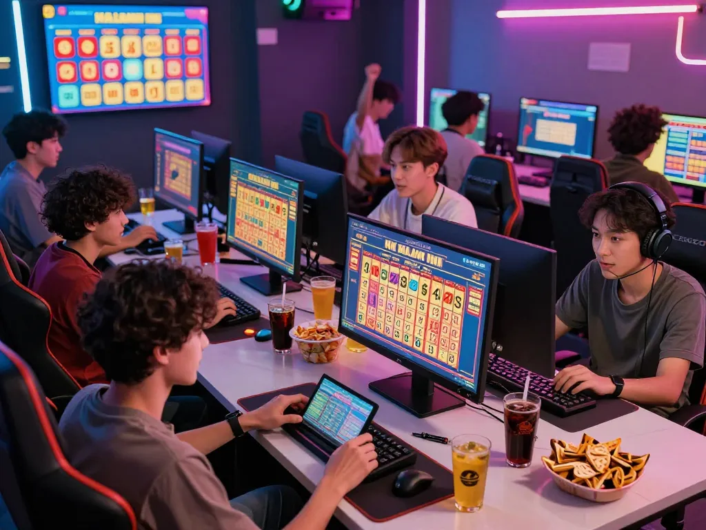 Online lottery gaming with players eagerly tracking HK Malam Ini results on vibrant digital displays.