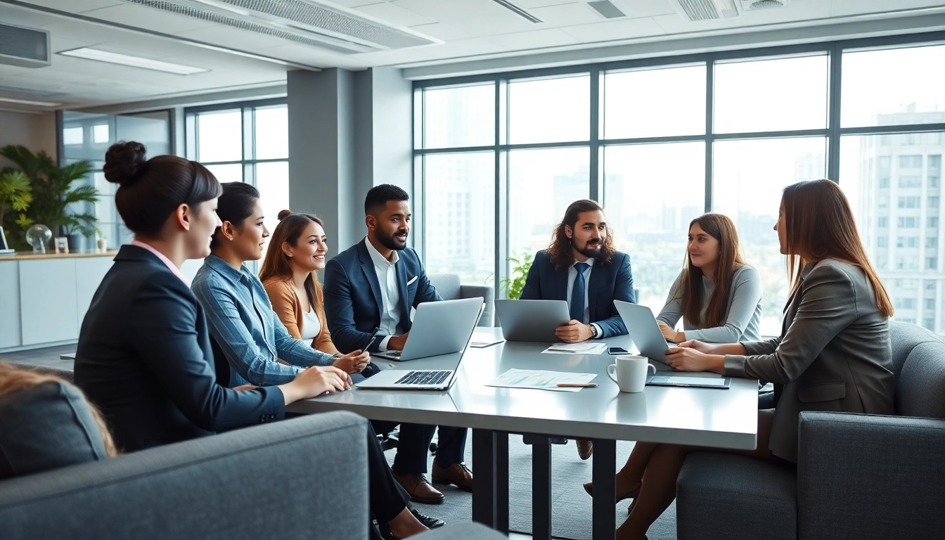 Besprechung bei https://alvionz.de/ mit Fachleuten in modernem Büro.