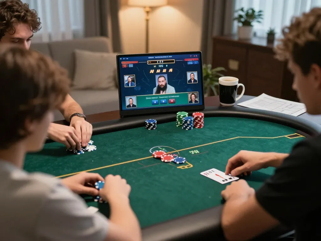 Các người chơi Luckywin đang đặt cược một cách chiến lược trong một trò chơi poker trực tuyến hấp dẫn trong khi tận hưởng không khí ấm cúng tại nhà