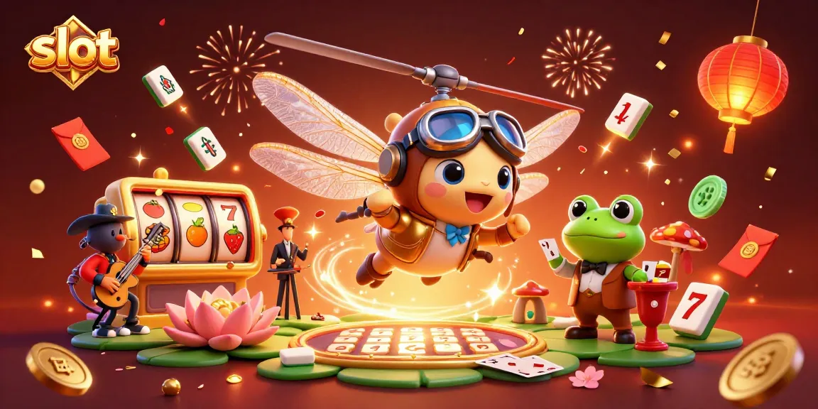 Experience thrilling slot action with a dragonfly pilot, frog croupier, and jazz-playing crickets.