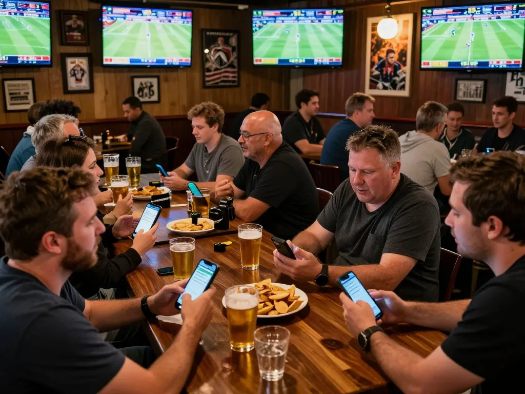 Bet on sports with excitement at a lively bar showcasing vaobet on multiple screens.