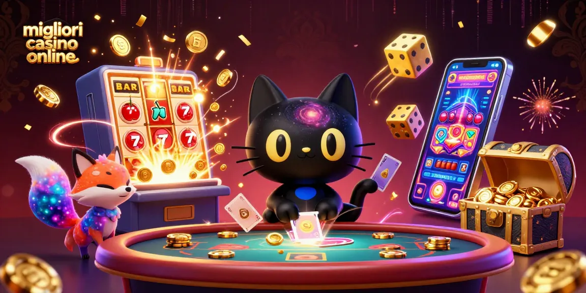 I migliori casino online in una scena vivace con un gatto galattico e una volpe, mentre giocano d'azzardo.