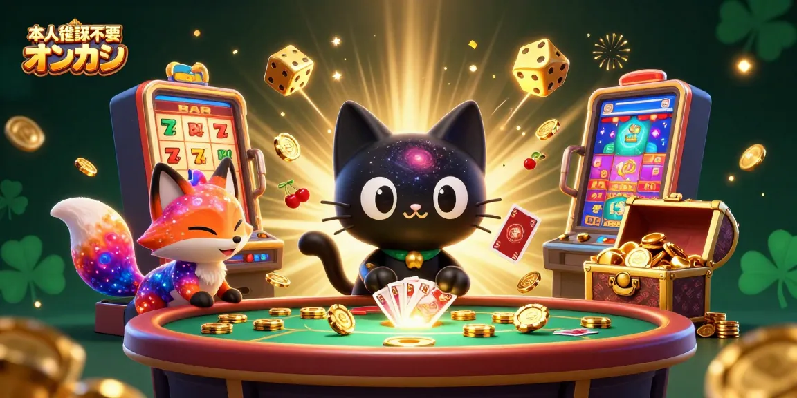 本人確認不要 オンカジの宇宙テーマのカジノイラストで、ユニークなキャラクターとゲーム要素を描写