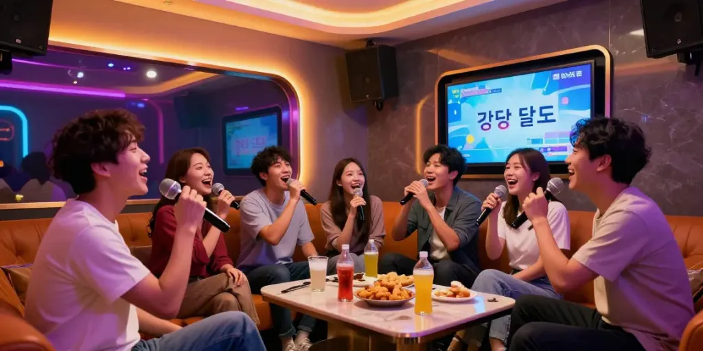 강남 달토에서 친구들과 함께 즐겁게 노래하는 모습