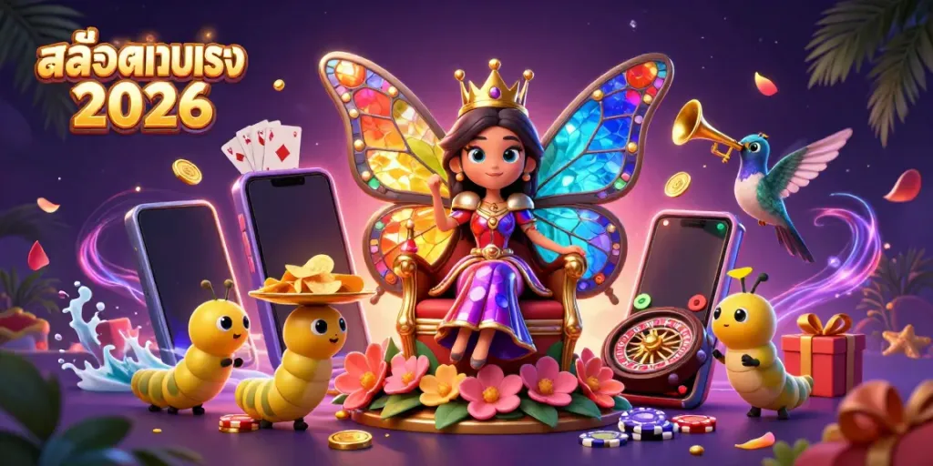 Experience vibrant gaming adventures with สล็อตเว็บตรง 2026 in this lively 3D illustration.