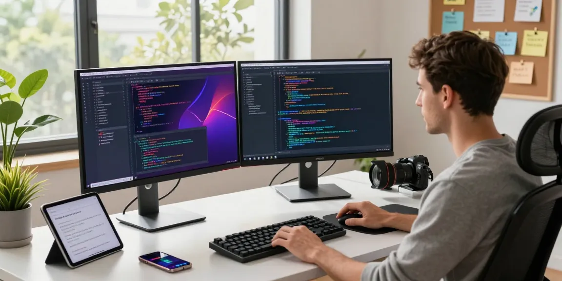 Developer coding in a modern workspace showcasing 纸飞机官网 integration and innovative tech elements.