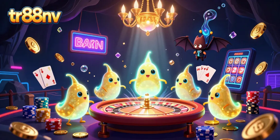 Experience the vibrant tr88nv casino scene with glowworms and a bat dealer enhancing your gameplay.