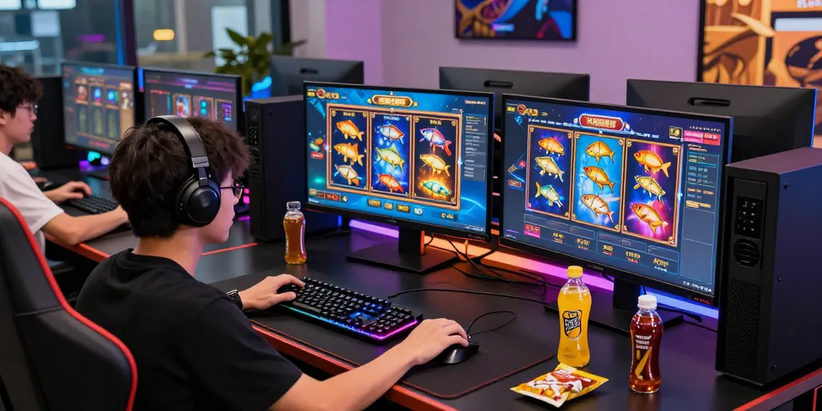 Engaging scene of a focused player at a gaming station featuring KK55, with vibrant visuals and modern gaming equipment.