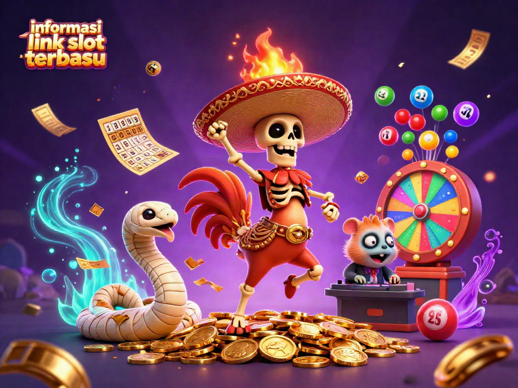Ilustrasi 3D menarik yang menunjukkan informasi link slot terbaru dengan karakter unik di lingkungan kasino digital.