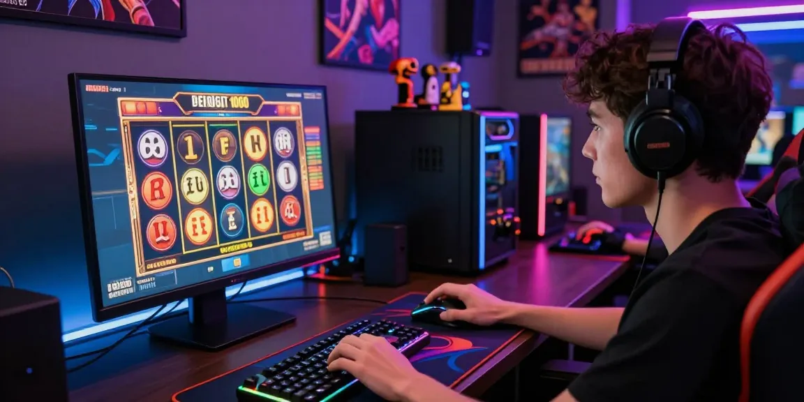 Player engaging in slot deposit 1000 gaming on a vibrant desktop setup, enhancing the excitement of online casino experience.