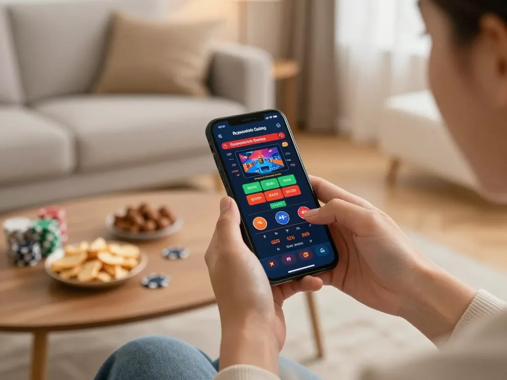 Engaging gameplay on sites not on gamstop with a smartphone app in a cozy setting.